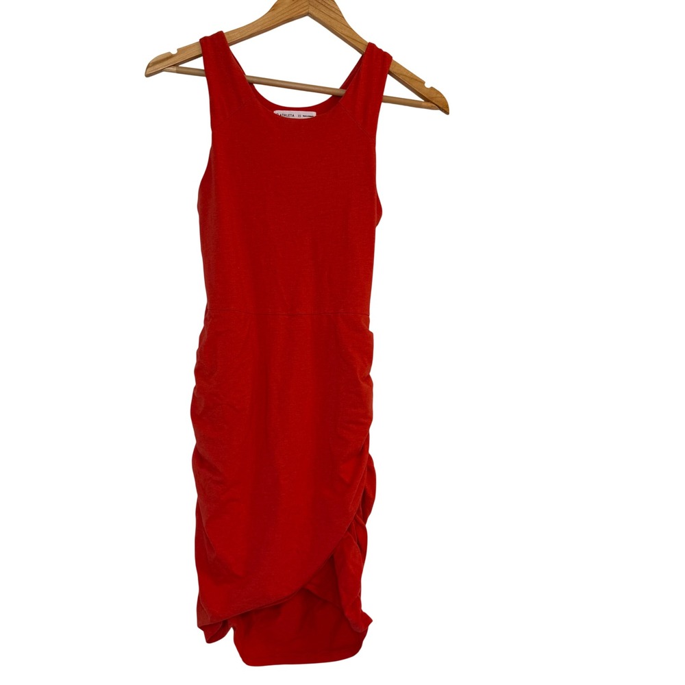 Athleta Tulip Hem Ruched Dress Women XS Red Excellent Racerback Shelf Bra 215070